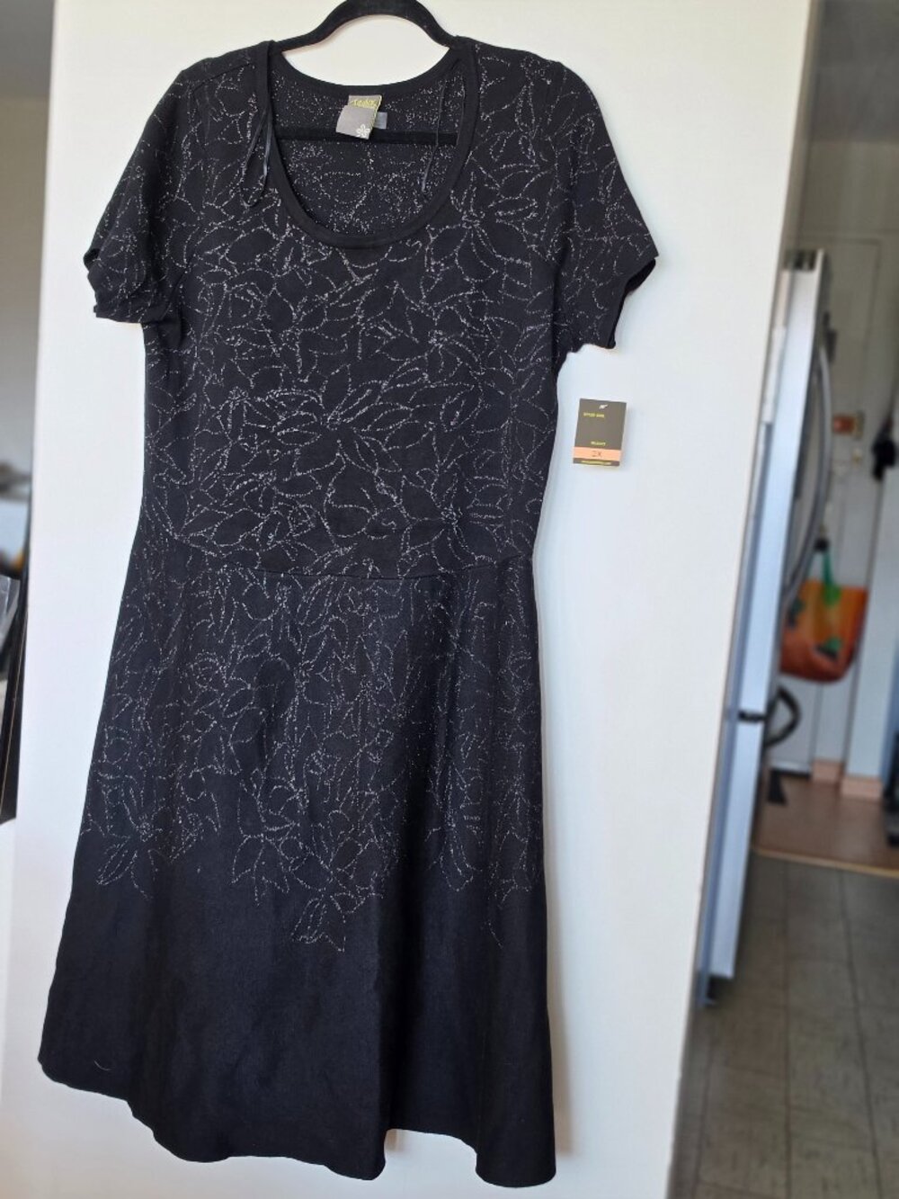 NWT Maison Tara Black Silver Metallic Glitter Floral A-Line Dress Plus Size 2X